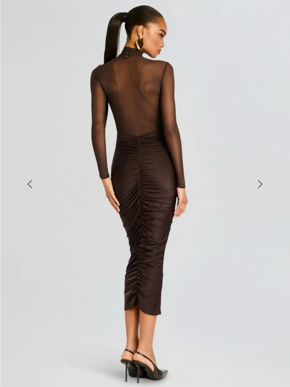 SER.O.YA Levina Mesh Ruched Maxi Dress Brown M - Picture 5 of 10